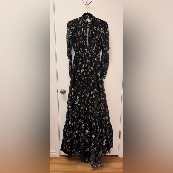 NWOT MAC DUGGAL Floral High Neck Puff Long Sleeve Gown sz 8 - Picture 3 of 8